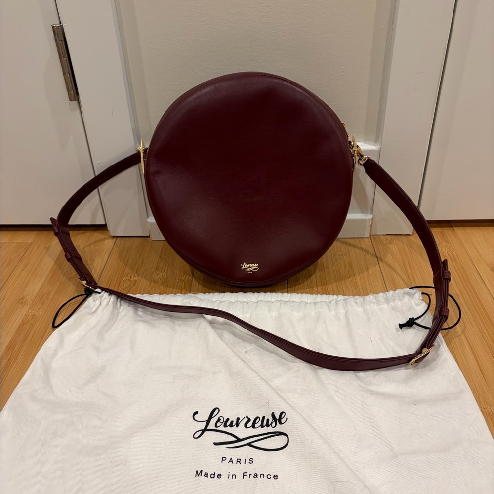 Louvreuse Paris Burgundy Circle Round Leather Crossbody Bag made in France